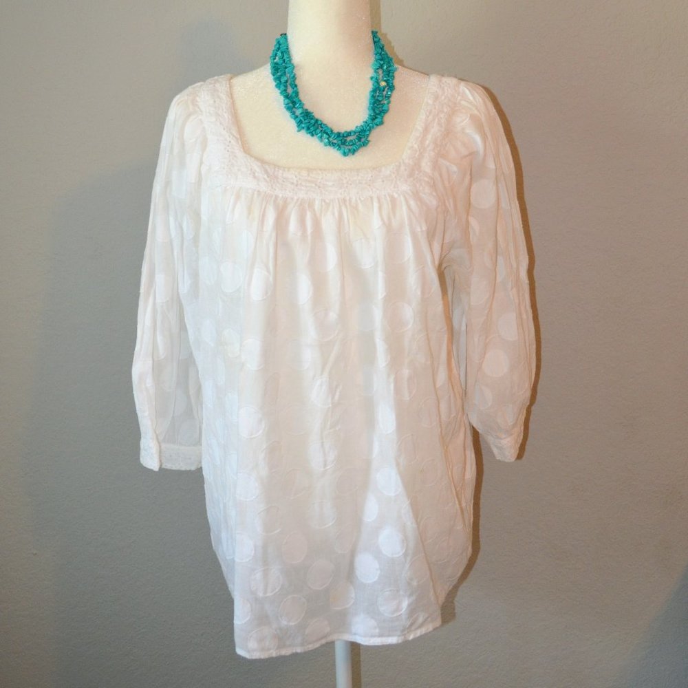 Sz 16 Style & Co. White Eyelet Polka Dot Peasant Shirt